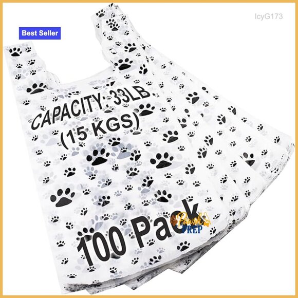 Other - 100 Pack Plastic T-Shirt Bags with Paw Print Design 22x12x7